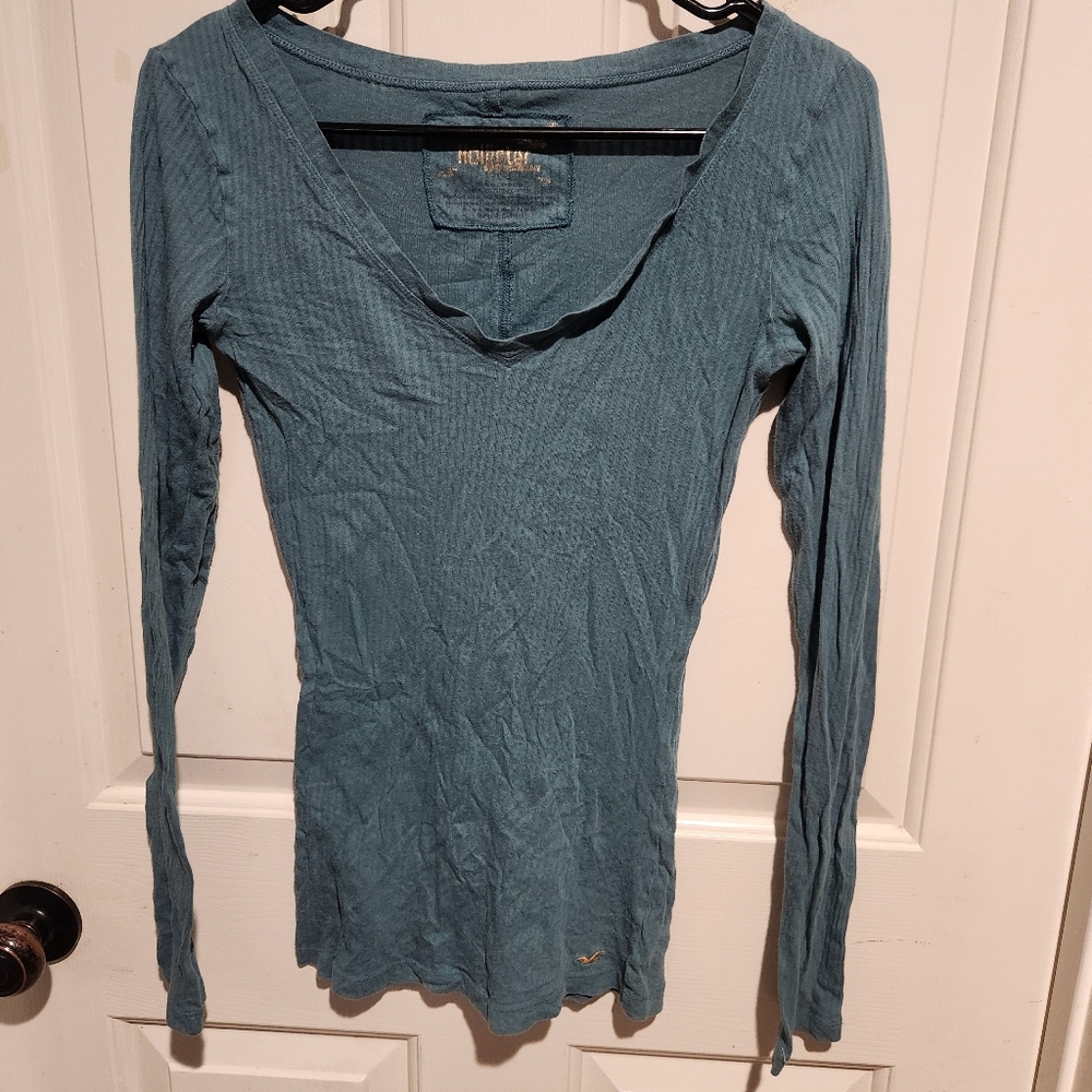 Vintage Y2K Hollister Organic Cotton Rib Thermal Long Sleeve Henley Top Large